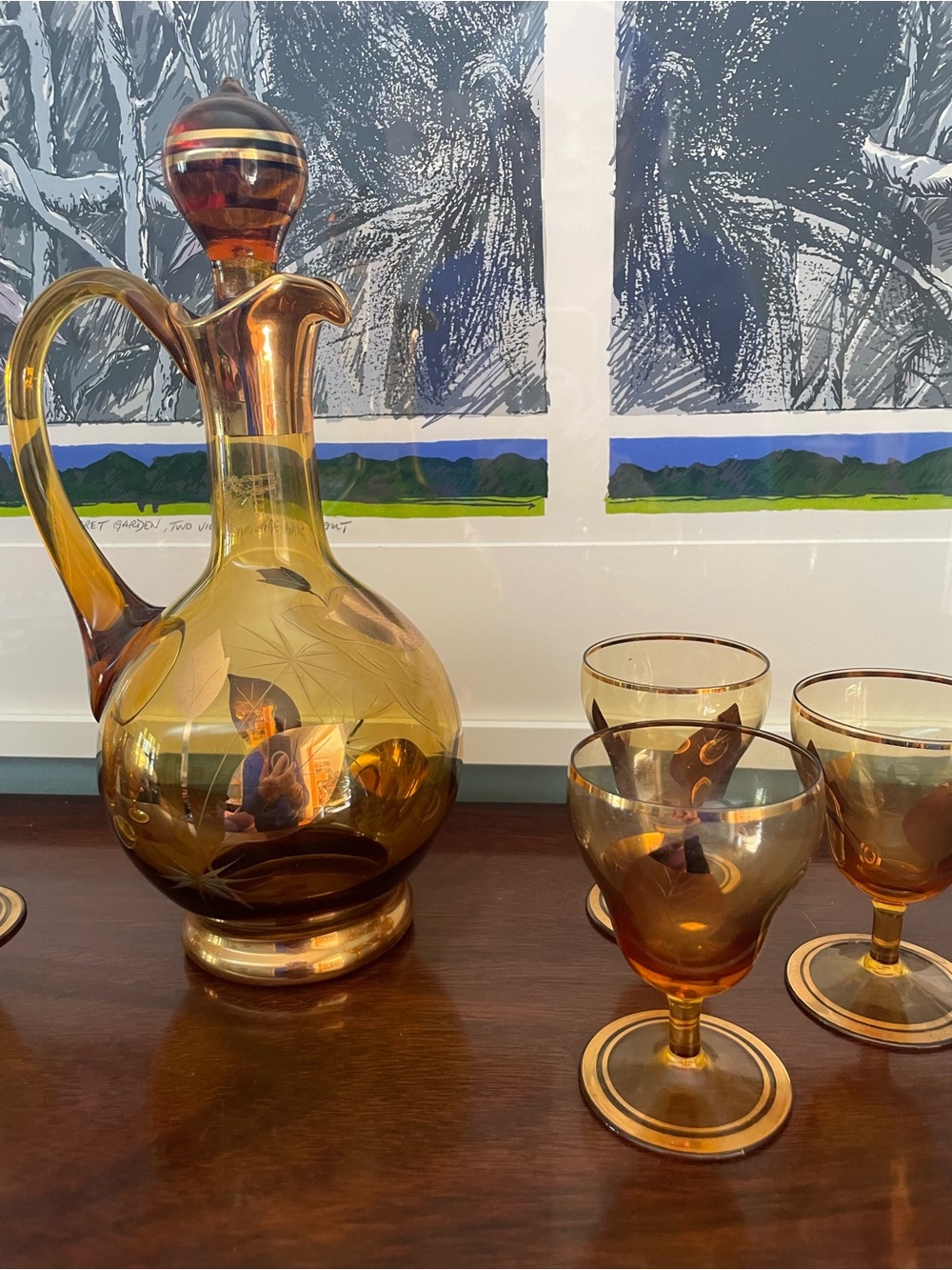 Moser Amber Glass Decanter & Stemmed Glasses Set - Amber